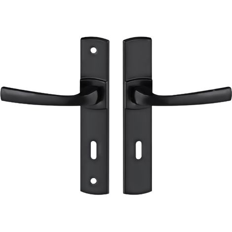 Set de Poignée de Porte sur Plaque - Version Clé L, Porte de Chambre, Bureau - Entraxe 195 mm - Système de Pose Facile - Zamak Résistant - Finition Onyx Noir (1/5)