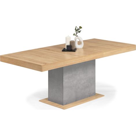 Tavolo da pranzo rettangolare allungabile EDEN 6-10 persone effetto legno e cemento 160-200 cm (1/5)