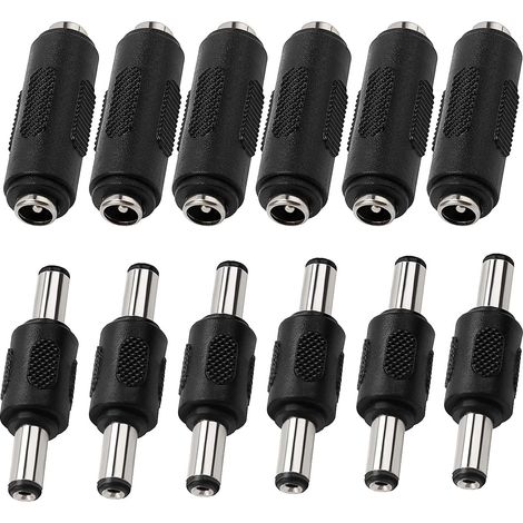12 Pièces 5,5 x 2,1 mm DC Alimentation Coupleur, 2.1x5.5 mm DC Adaptateur de Prise Mâle à Mâle, DC Adaptateur de Jack Femelle à Femelle, 12V Connecteur de Prise CC pour Caméra CCTV LED (1/5)