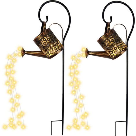 Lot de 2 guirlandes lumineuses solaires en forme d'étoile pour jardin, terrasse et pelouse. Étanche, elles peuvent être suspendues à l'extérieur. (1/5)