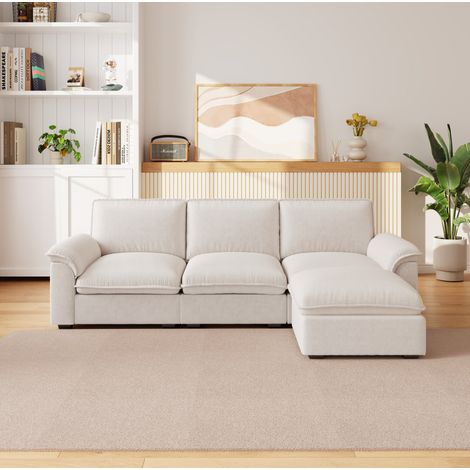 Sofá esquinero Cloud de 4 plazas (260x154x86 cm), modular, con otoman, chenilla beige (1/5)