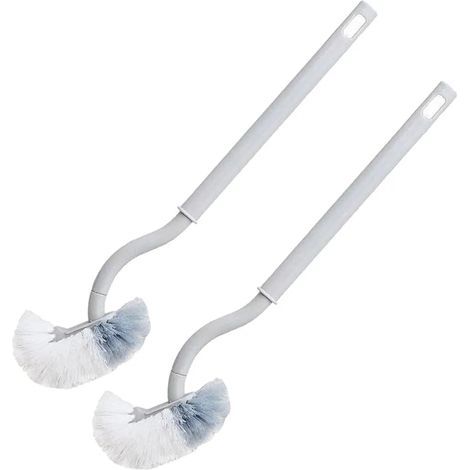 Set mit 2 Toilettenbürsten, Toilettenbürste mit Randreiniger, verbesserte Toilettenbürste, gebogene Toilettenbürste, langer Griff, Toilettenbürstenset aus Kunststoff (weiß) (1/5)