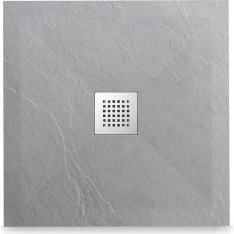 Balneo Receveur de douche extra-plat, en résine 90X90x2,5cm, recoupable sur mesure, texture Ardoise, gris clair, Stone Tray (1/5)