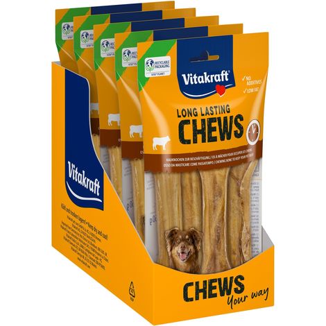 Vitakraft Chews, spuntino per cani, lunghezza 14 cm, osso da masticare a lunga durata, per uso intenso, in pelle bovina secca e pressata, per cani di grossa taglia (5 x 6 pezzi) (1/5)