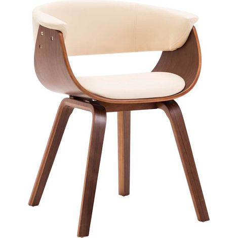 vidaXL Chaise à manger crème bois courbé et similicuir (1/5)