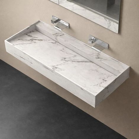 Lavabo consolle sospesso freya pietra artificiale colore bianco venato finitura- bianco - confezione 1 (1/5)