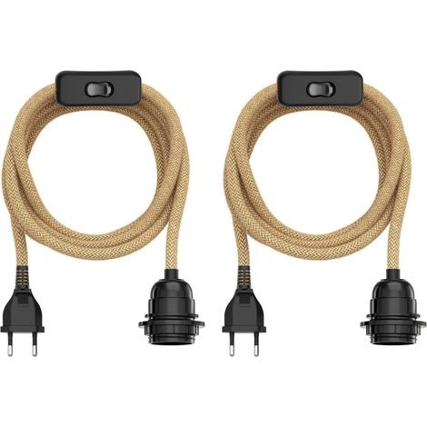 2 Pièces Suspension Textile Chanvre, Câble 3m, Interrupteur Intégré, Douille E27, Pour Salon Chambre (1/5)