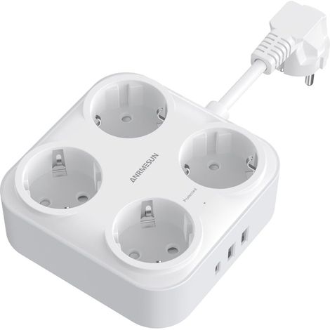 Multiprise USB C, 7 en 1 Multiprise Murale avec Interrupteur avec 3 Ports USB et 4 AC, Prise Multiple Murale Compacte Adaptateur Prise Plate 3840W Max pour Maison Cuisine Bureau (1/5)