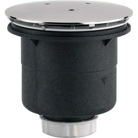 Valentin – Bonde de douche diamètre 90 mm – Capot métal diamètre 120 mm – Sortie verticale diamètre 40 mm – Garde d'eau 50 mm – Débit 45 L/min