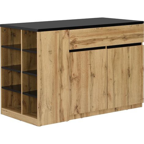 Ilot central de cuisine avec rangements - Noir et Naturel - MEILI