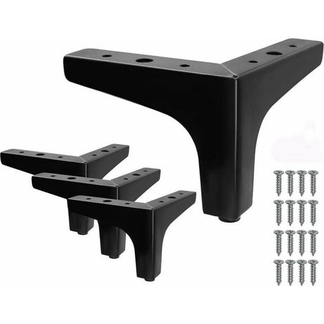 Set of 4 Feet of Bed in Metal in Shape of Triangle - Black, Height of 10cm (1/5)