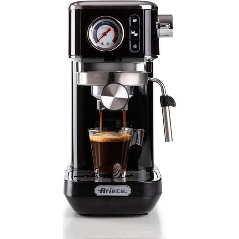 Ariete 1381 Kaffeemaschine mit Druckmesser, kompatibel mit gemahlenem Kaffee und ESE-Pads, 1300 W, 1,1 l Fassungsvermögen, 15 bar Druck, ½-Tassen-Filter, Cappuccino-Gerät, Schwarz
