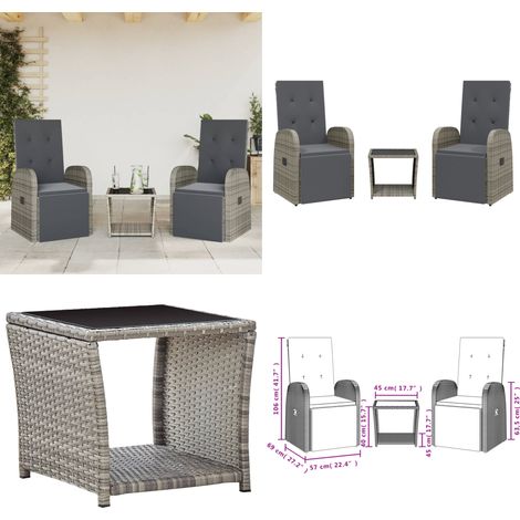 3-tlg. Garten-Essgruppe mit Kissen Grau Poly Rattan - Gartenmöbel - Essgruppe - Outdoor Möbel - Terrassenmöbel - Rattan Gartenmöbel - Home & Living (1/5)
