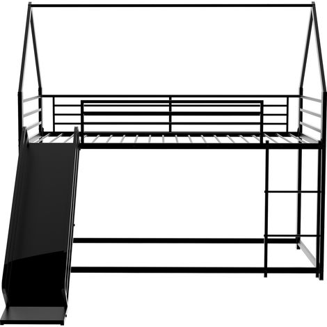 Lit mezzanine enfant en métal noir 90 x 190 cm avec toboggan, échelle et garde-corps HOMVRA (1/5)