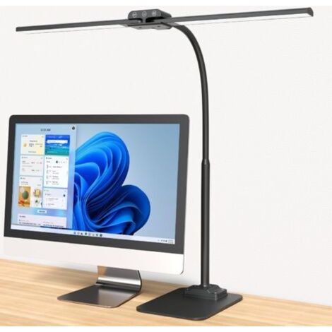 Lampe de Bureau LED avec Métal Base: Double Tête, Grande Lampe Bureau design, réglage intensité, lumiere bureau protection des yeux pour ecran pc, dessin, deux bureaux, puzzle - Noir (1/5)