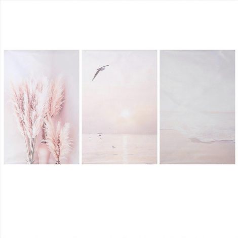 3 Leinwanddrucke „Sonnenuntergang am Strand“ mit Palmen, beigefarbener Dekostoff, 3er-Set für das Wohnzimmer (1/5)