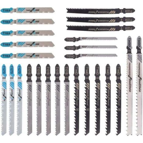 25 lames de scie sauteuse (T118A / T144D / T101B / T123X / T101AO / T127D / T345XF) pour la coupe du métal/bois/plastique - compatibles avec Bosch, Black & Decker, Makita, DeWalt - (25 lames) (1/5)