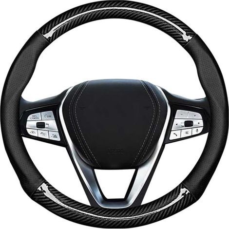Non-slip and breathable microfiber leather steering wheel cover, car steering wheel cover for women and men (Black) (1/5)