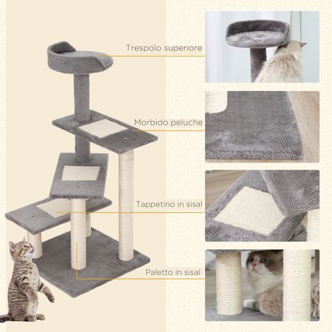 Arbre à chat de 100 cm avec support rond. poteaux en sisal et doublure en peluche. gris (1/5)