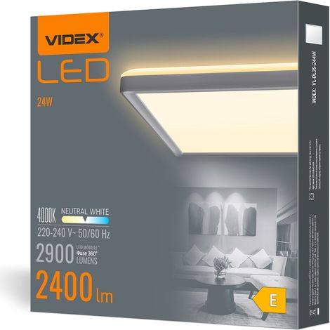 Plafoniera quadrata, bianca, sottile, 22W, 2900lm, 4000K, 29,2 cm, Videx (1/5)