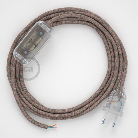 Cordon pour lampe, câble RD61 Losange Vieux Rose 1,80 m. Choisissez la couleur de la fiche et de l'interrupteur  Transparent (1/4)