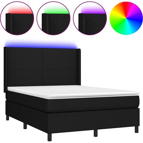 Lit double  Lit adulte  Sommier à lattes de lit matelas et LED Noir 140x200 cm Tissu