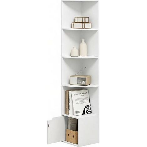 Libreria angolare alta bianca con armadietto, 29,5 x 157,5 x 29,5 cm (1/5)