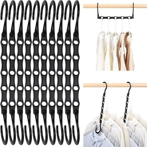 Lot de 10 Cintres Magiques Organisateur de Cintre Garde-Robe Rangement pour Vêtements Gain de Place dans Les Placard Noir (1/4)