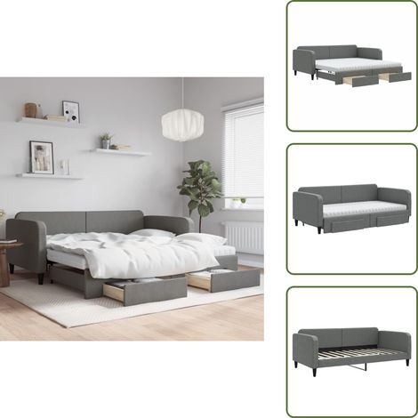 The Living Store Tagesbett Ausziehbar mit Schubladen Dunkelgrau 100x200 cm Stoff - Sofa - Schlafcouch - Gästebett - Tagesbett - Wohnzimmermöbel