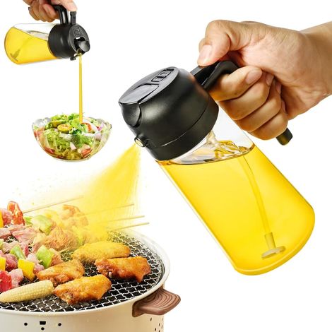 1 - Vaporisateur d'Huile - Bouteille Spray - Cuisine et Salade - Réutilisable 2 en 1 - Pour Air Fryer et Grillades - Noir - 470ml (1/5)