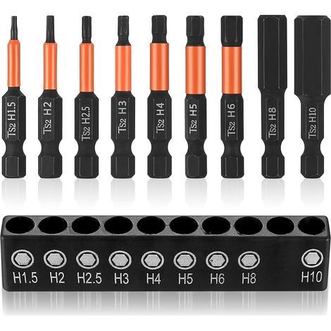 9 Pcs Embouts de Tournevis Hexagonaux Magnétiques, Embouts de Vissage Magnétiques, 50mm 1/4" Embouts Tournevis Hexagonale Professionnels, Embout Visseuse à Choc(H1,5 - H10) (1/5)