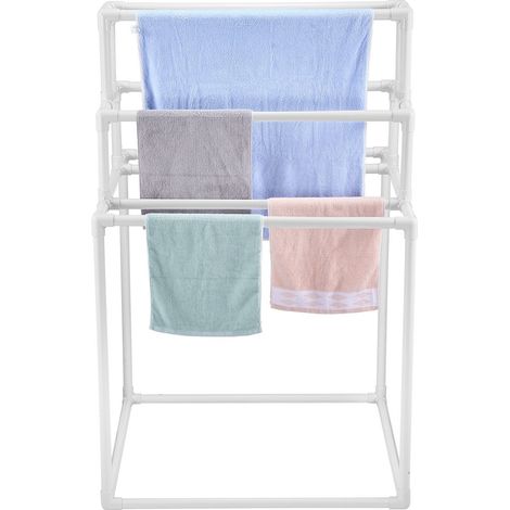 Porte-serviettes en PVC à 8 barres autoportant pour piscine et spa, idéal pour intérieur et extérieur, couleur blanche (1/5)