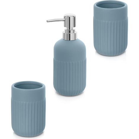 Set accessori bagno in ceramica turchese opaca con dispenser sapone e due portaspazzolini Cup (1/5)
