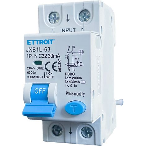 ETTROIT Interrupteur Thermique Magnétique Différentiel 1P+N 32A 30mA 220V 6KA - JX273261