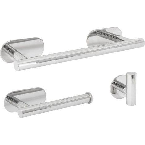 Conjunto accesorios de baño THOMAS 30 cromado Toallero + portarrollos + 3 perchas