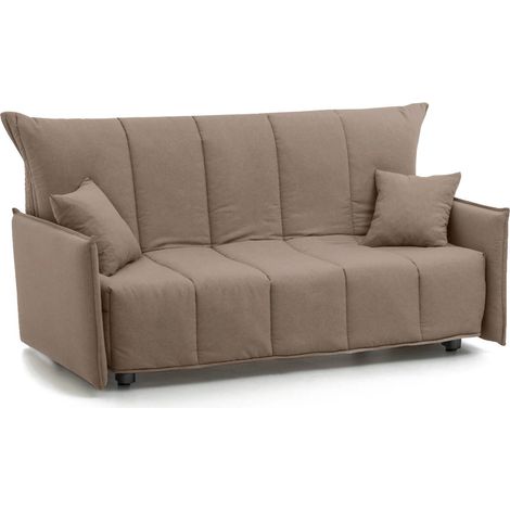 Talamo Italia - Divano letto 2 posti Alaric, Sofà con apertura a carrello in tessuto imbottito, Braccioli standard, 100% Made in Italy, Cm 150x90h85, Tortora