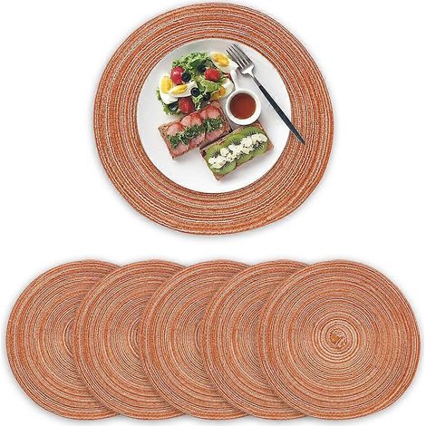 Ensemble de 6 sets de table ronds en coton tissé, résistants à la chaleur, antidérapants et lavables, pour table à manger, 11 cm (4,33 pouces). (1/5)
