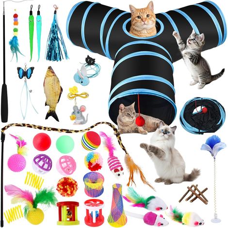 Jouets Chat,38pcs Kit Jouet Chats,Jouet pour Chat avec Tunnel,Balle (1/5)
