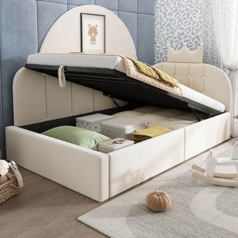Bett Tagesbett 90x200 mit Stauraum Samt Beige HAVRYA (1/5)