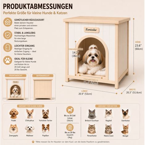 Hundehütte aus Holz 53x51,6x60 cm cremeweiß, Beistelltisch für kleine Räume – MEUBLIV (1/5)