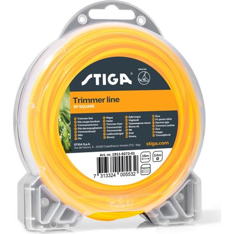 STIGA 1911-9272-01 SP Quadrat Trimmerfaden, 15 m, Ø 3,0 mm – Quadratischer Querschnitt, Präziser Schnitt – Für Rasentrimmer und Motorsensen