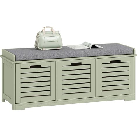 HOMCOM 3-Door Shoe Storage Bench Cushion Seat Slatted Doors, Green (1/5)
