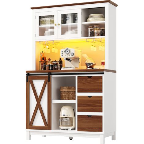 CHICFURN Aparador alto 104x40x180 cm blanco de MDF, metal y vidrio con LED y puerta corredera (1/5)