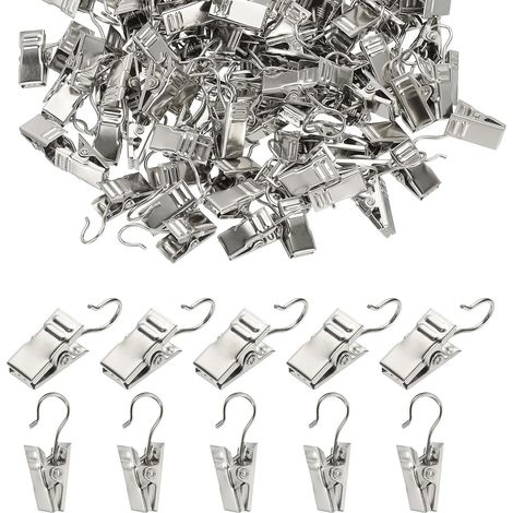 Ganchos para cortinas, clips para guirnaldas de luces, ganchos decorativos, aptos para camping, presentación artesanal, 100 piezas (plateados) (1/5)