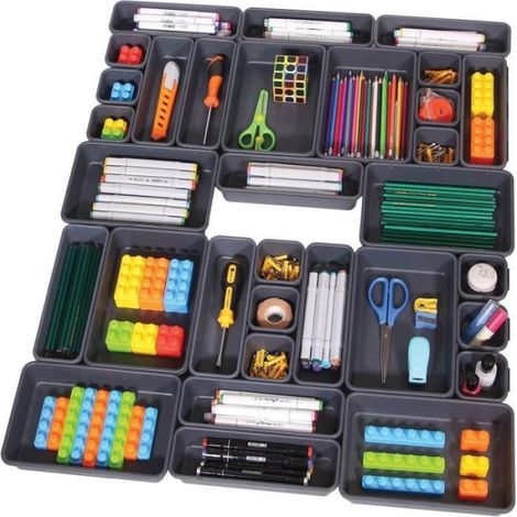 24 Organisateur de tiroir, 3 tailles, Noir, Bureau, Salle de bain, Maquillage (1/4)