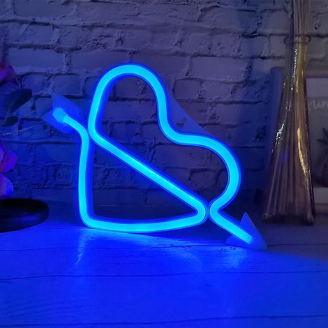 Adorable lampe murale décorative LED en forme de cœur pour chambre ou dortoir (bleue) (1/5)