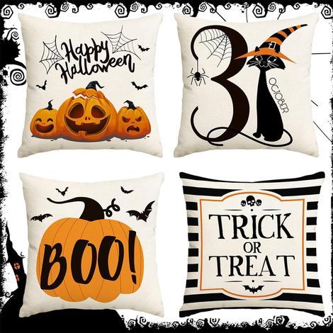 Halloween-Kissenbezug, 45 x 45 cm, Kissen mit schwarzem Katzenmuster, Halloween-Kissenbezug, Kürbis-Geister-Kissen, Schwarze Katze mit Kürbis, Geeignet für Thanksgiving, Sofa, Stuhl (1/5)