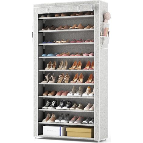 Étagère à Chaussures en Tissu à 11 Niveaux, Magasin à Chaussures avec Couverture en Tissu Anti-poussière, Grande capacité pour 40-44 Paires, Convient pour Bottes, Talons, Baskets, Imprimé (1/5)