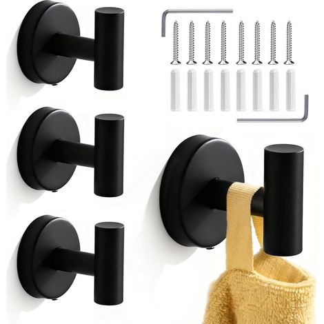 Crochet Mural A Visser Noir 4 Pièces Patere Salle De Bain Crochets Porte Manteau Crochet Salle De Bain Accroche Torchon Cuisine Crochets Et PatèRes Pour La Maison (1/5)