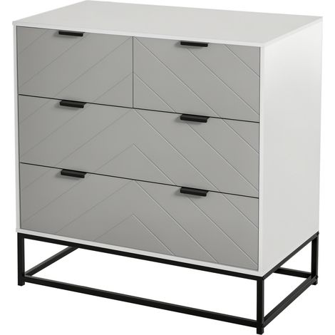 Commode moderne pour table de nuit avec 4 tiroirs et base surélevée pour chambre et salon 80x40x79 cm blanc et gris (1/5)